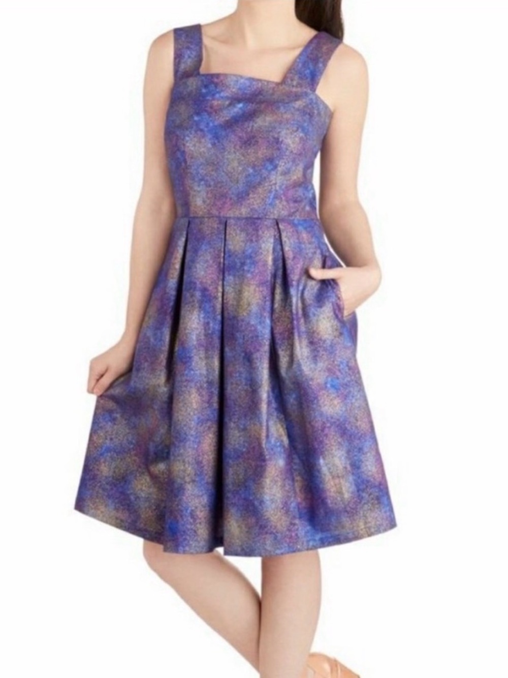 ModCloth Bea & Dot Blue and Purple Firework Galaxy Sleeveless Dress